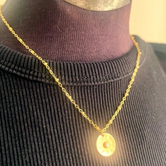 Daisy Charm Pendant on Gold-Tone Beaded Chain – Minimal & Layerable - Picture 1 of 5